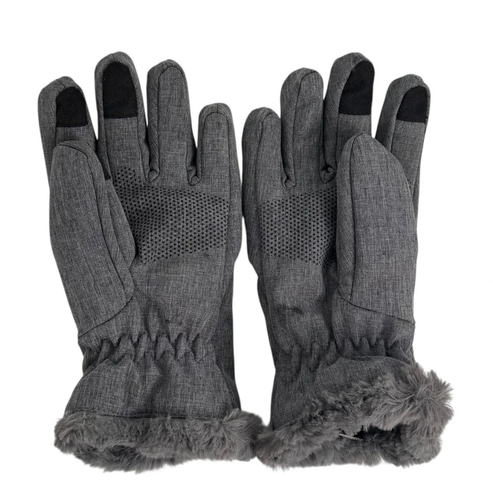 Zero Exposure Warm Faux Fur Trim Gloves Touchscreen Compatible‎ Gray S/M 174